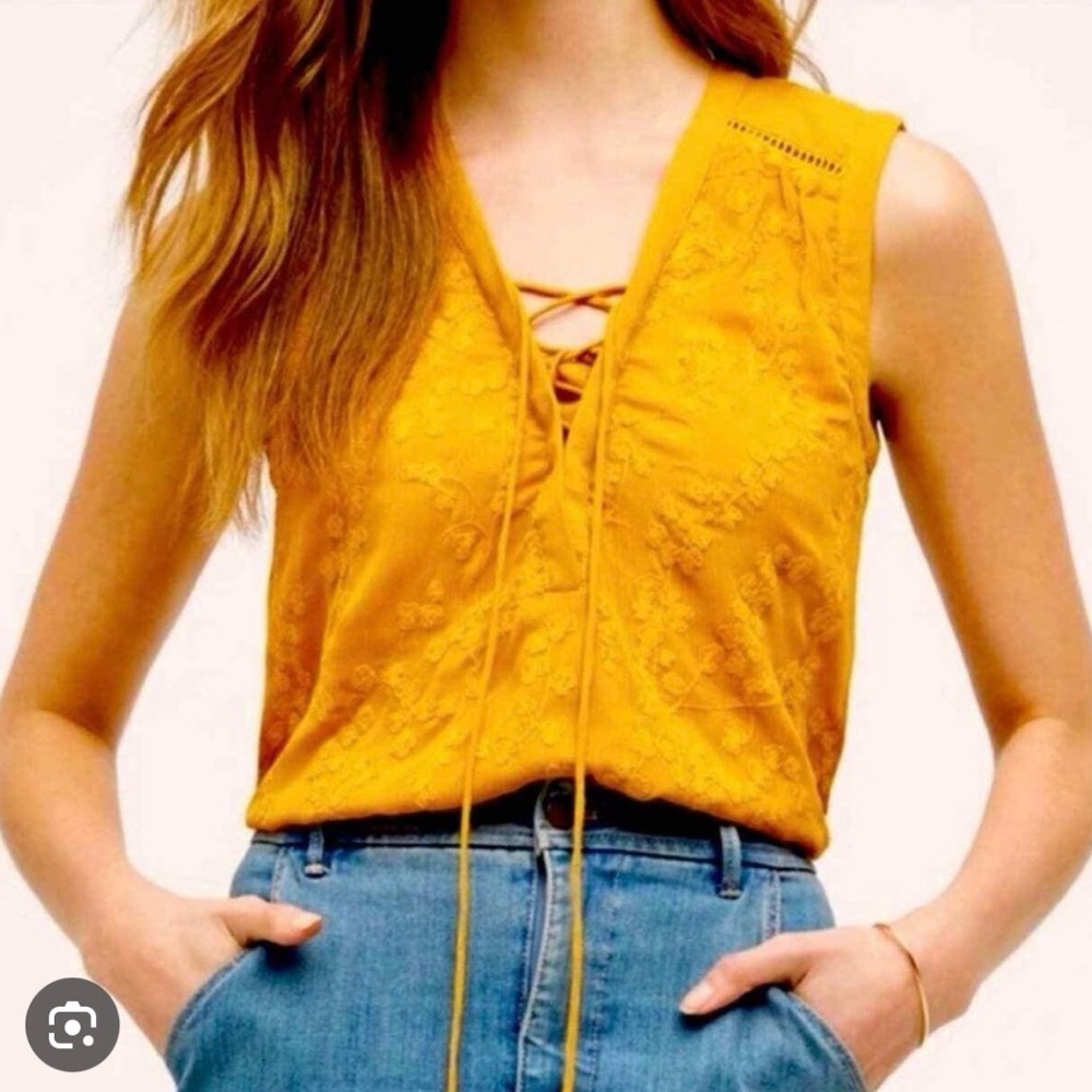 Maeve Mustard Lace-Up Sleeveless Blouse